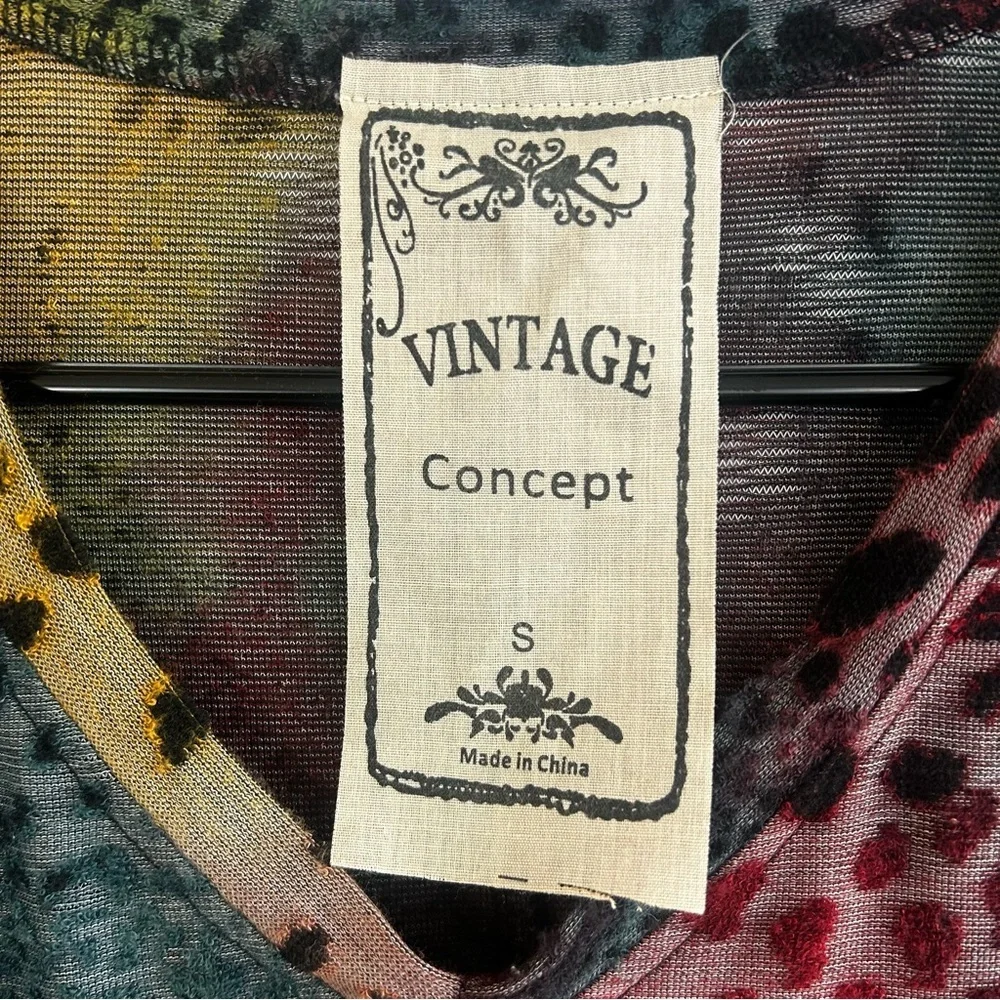 Vintage Concept Multicolor Animal Print Long Sleeve Tunic Boho Top Size Small